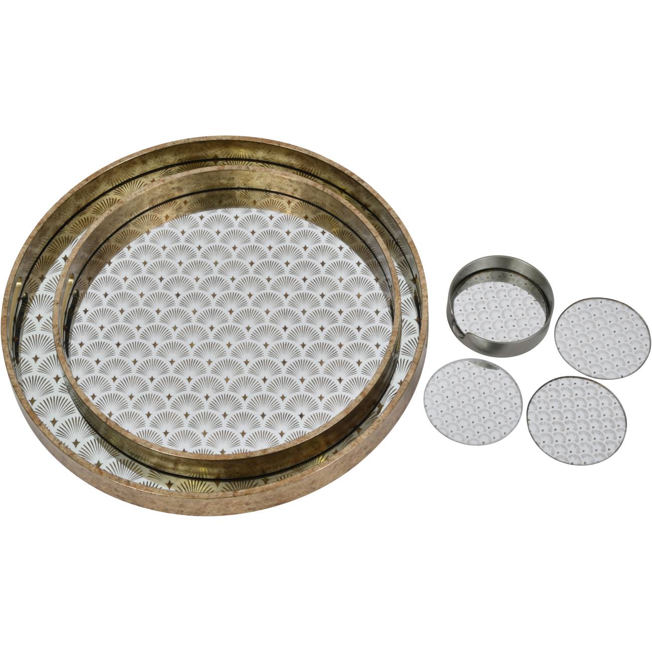 Set of 4 Deco Scallop Antique Gold Coasters - CLEARANCE